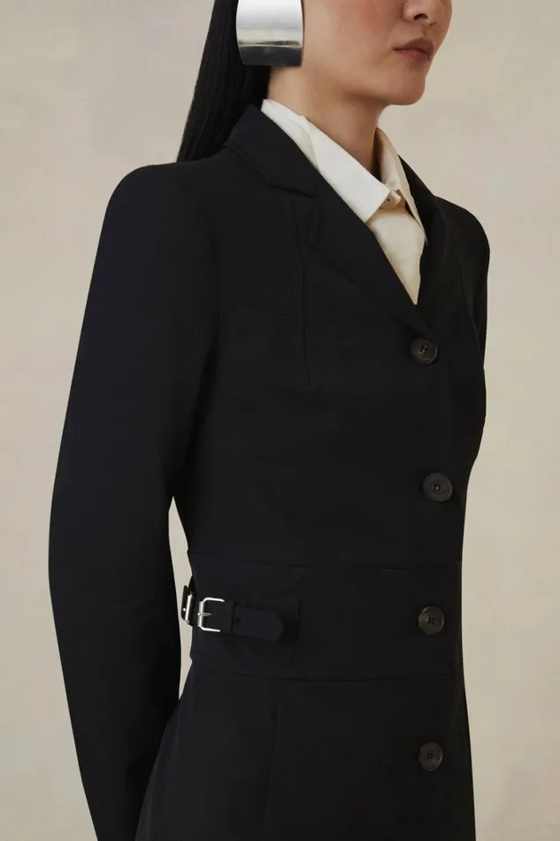 Coats and Jackets Women Karen Millen The Founder Italian Technical Stretch Tab Tailored Coat Black