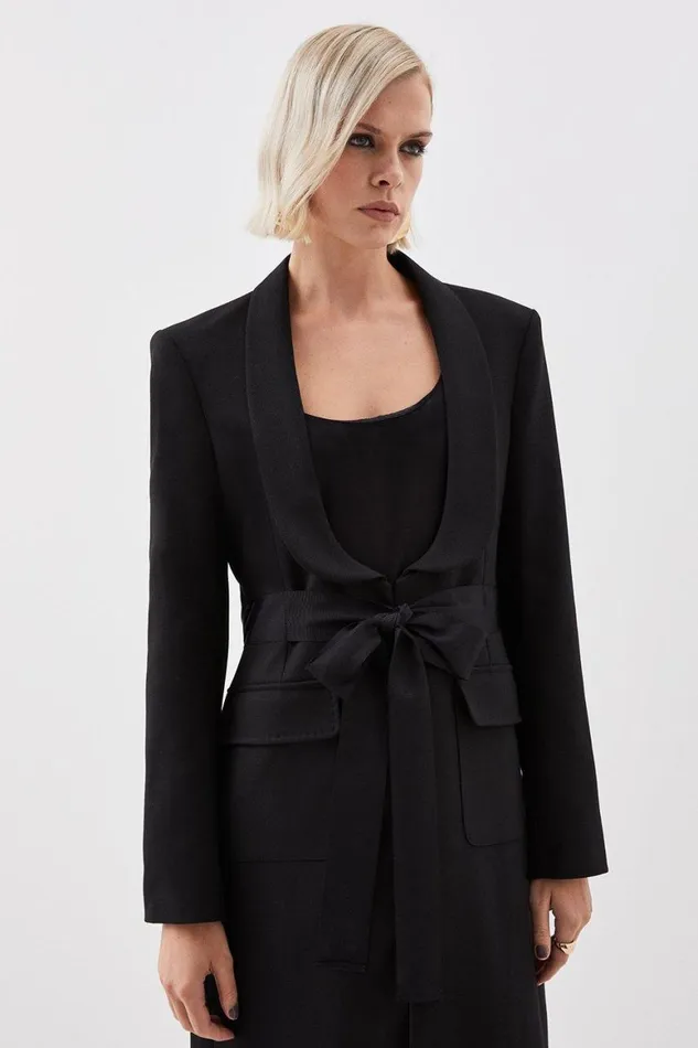 Coats and Jackets Women Karen Millen The Founder Premium Twill Tie Waist Detail Maxi Coat Black
