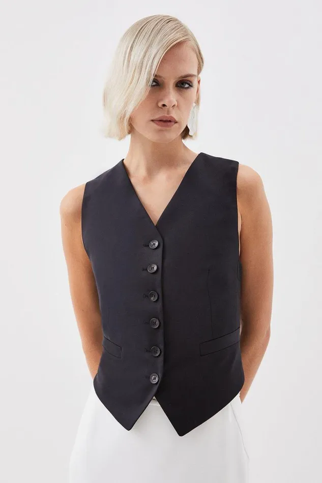 Coats and Jackets Women Karen Millen The Founder Tailored Wool Blend Tie Detail Waistcoat Black Coats and Jackets Women Karen Millen The Founder Tailored Wool Blend Tie Detail Waistcoat Black