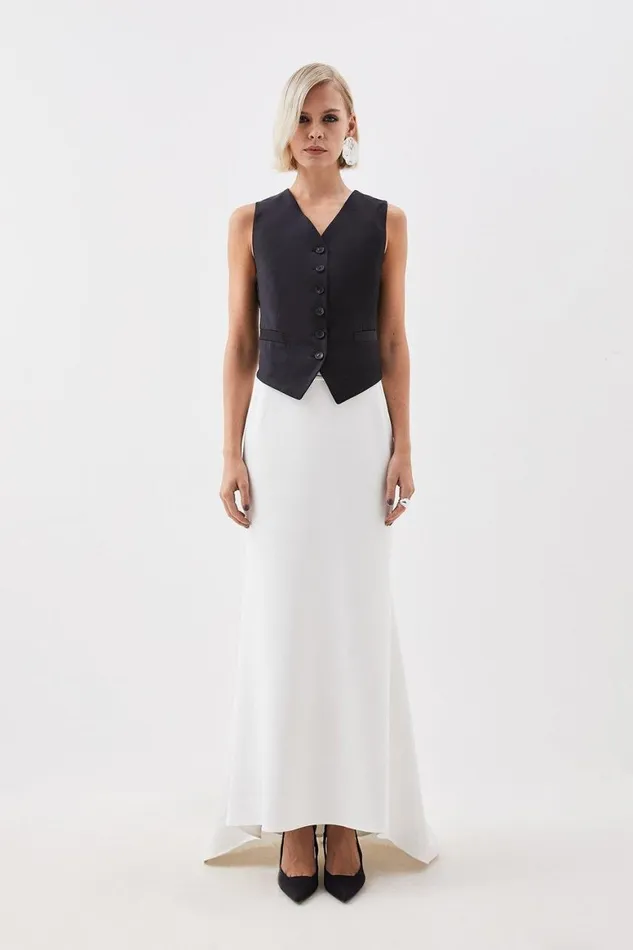 Coats and Jackets Women Karen Millen The Founder Tailored Wool Blend Tie Detail Waistcoat Black