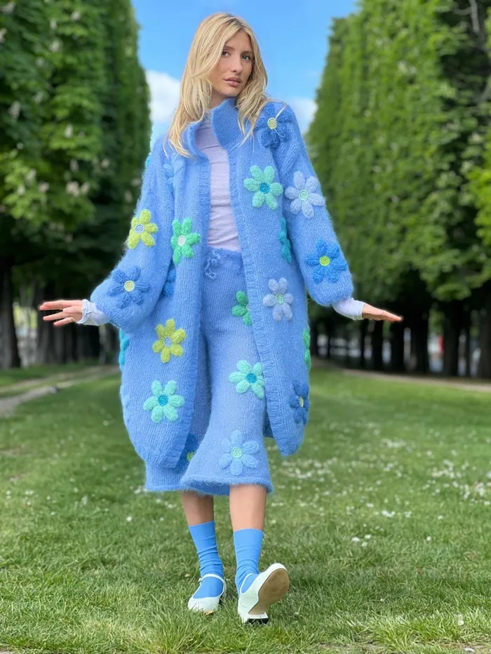 Coats Women Rose Carmine COAT FREE FLOWERS BLEU