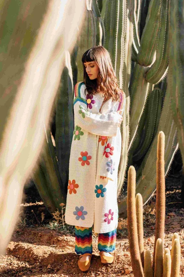 Coats Women Rose Carmine COAT FREE FLOWERS ECRU Spring Summer
