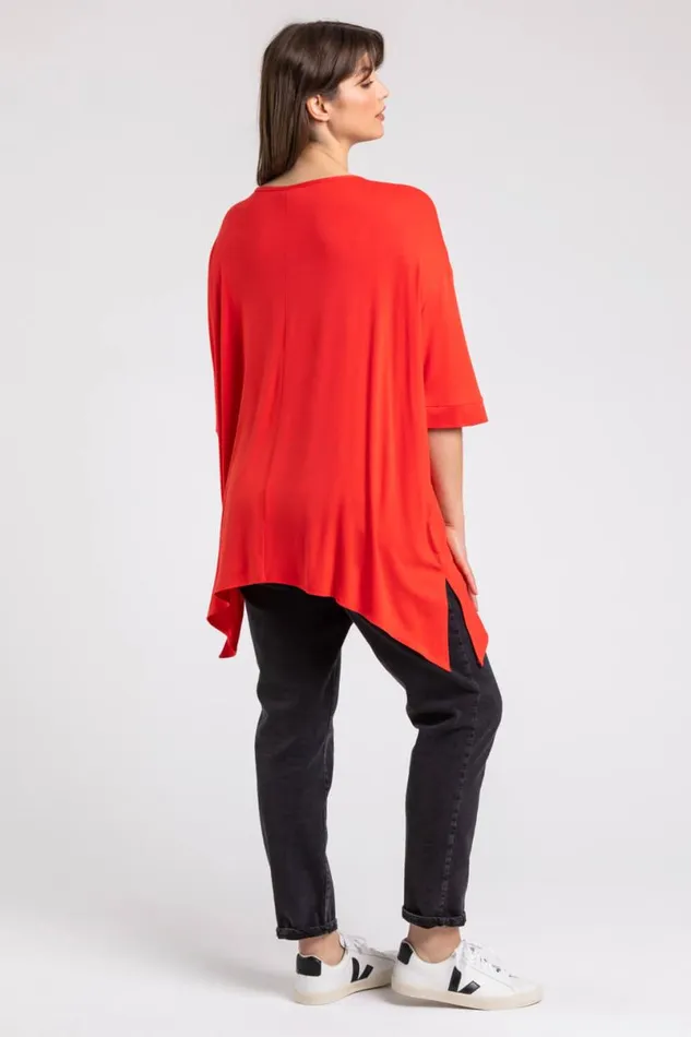 Coral Curve Plain Hanky Hem Top Women Roman Tops
