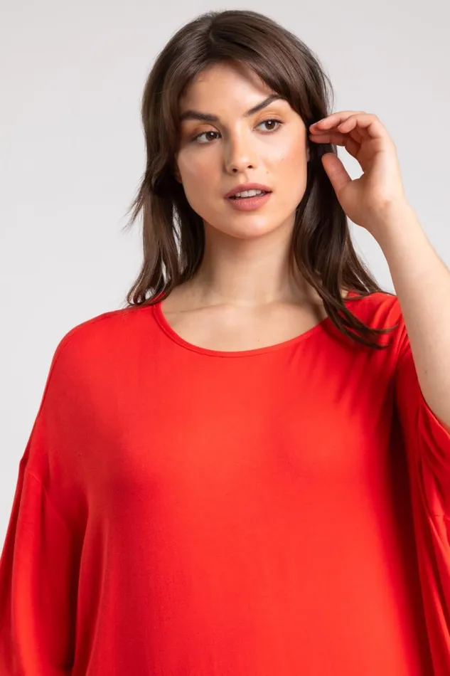 Coral Curve Plain Hanky Hem Top Women Roman Tops