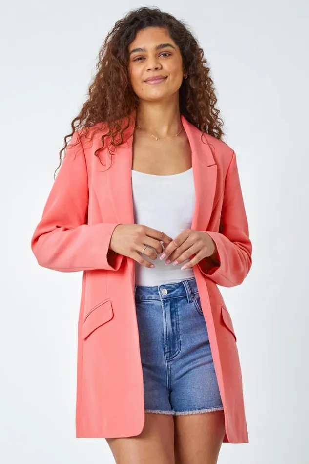 Coral Longline Blazer Jacket Women Roman Coords