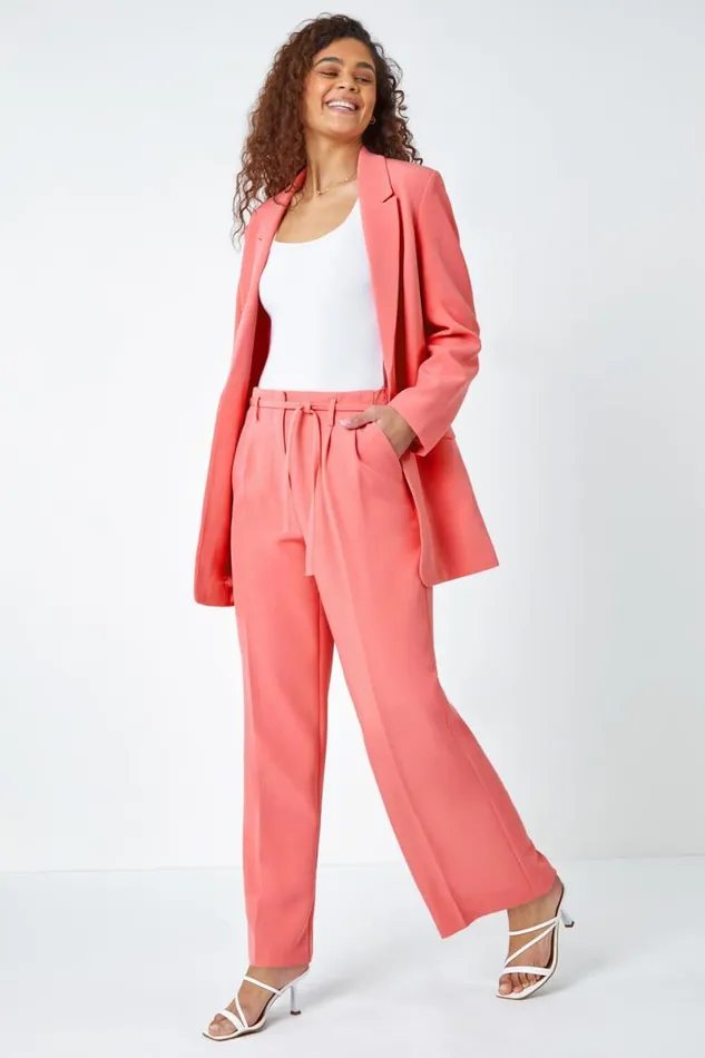 Coral Longline Blazer Jacket Women Roman Coords