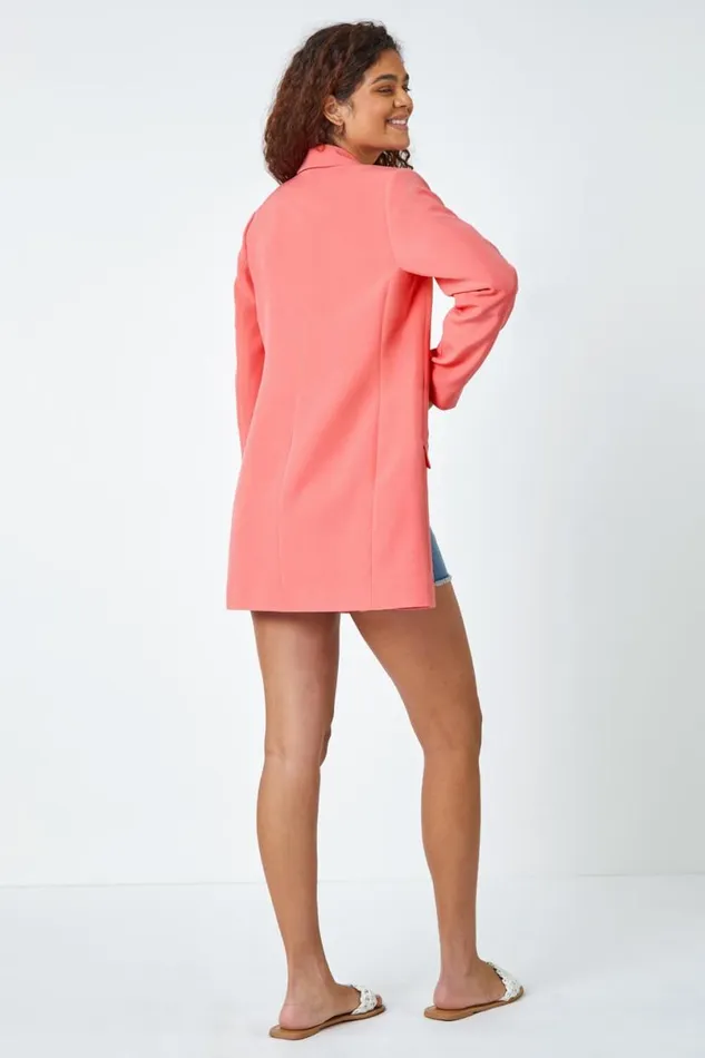 Coral Longline Blazer Jacket Women Roman Coords