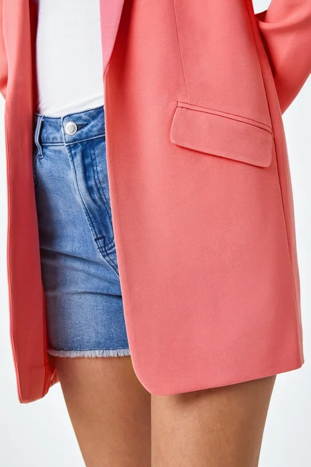 Coral Longline Blazer Jacket Women Roman Coords