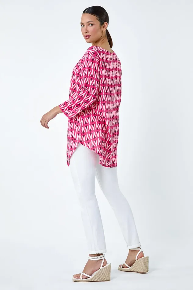 Cotton Geometric Pocket Longline Tunic Top Women Roman Tops