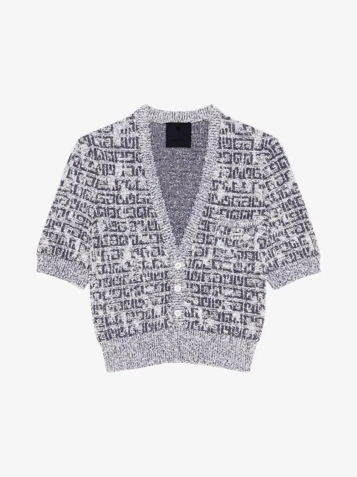 Cropped Cardigan In 4g Tweed With 4g Liquid Detail Navy Women Givenchy Sweaters