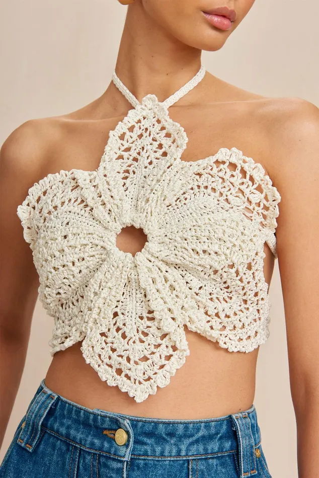Cult Gaia Darlena Crochet Top Off White Women Knits