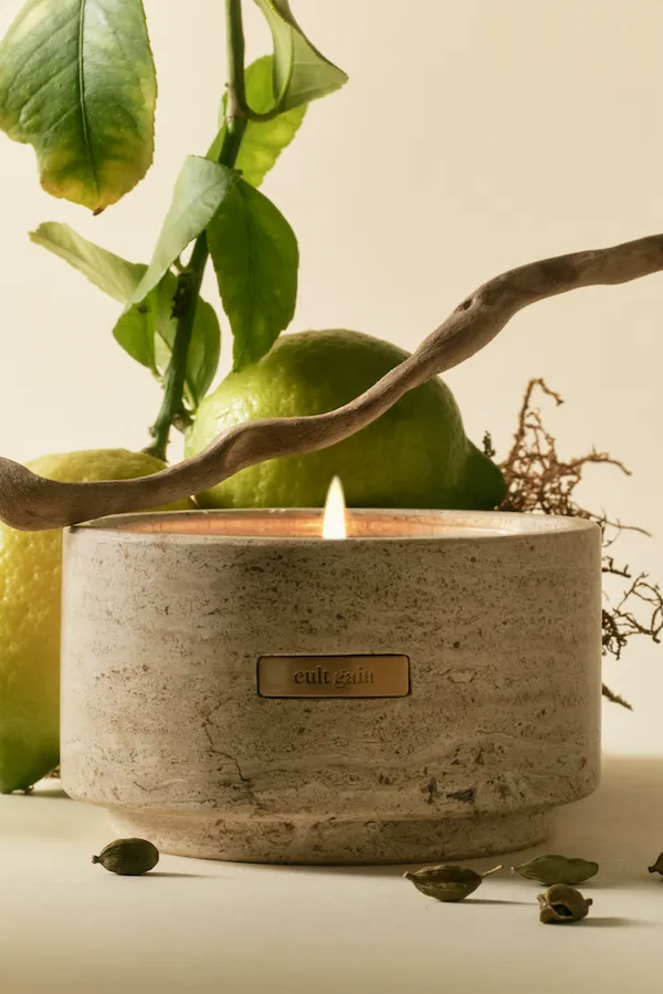 Cult Gaia Travertine Vessel and Candle Women Candles Cult Gaia Travertine Vessel and Candle Women Candles