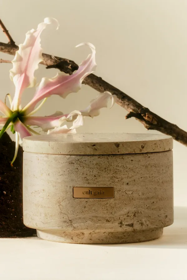 Cult Gaia Travertine Vessel and Candle Women Candles Cult Gaia Travertine Vessel and Candle Women Candles