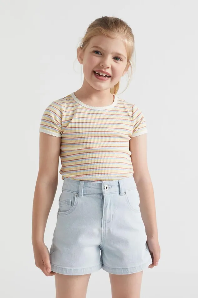 Denim and Jeans Girl Seed Heritage High Rise Denim Short Sun Bleach