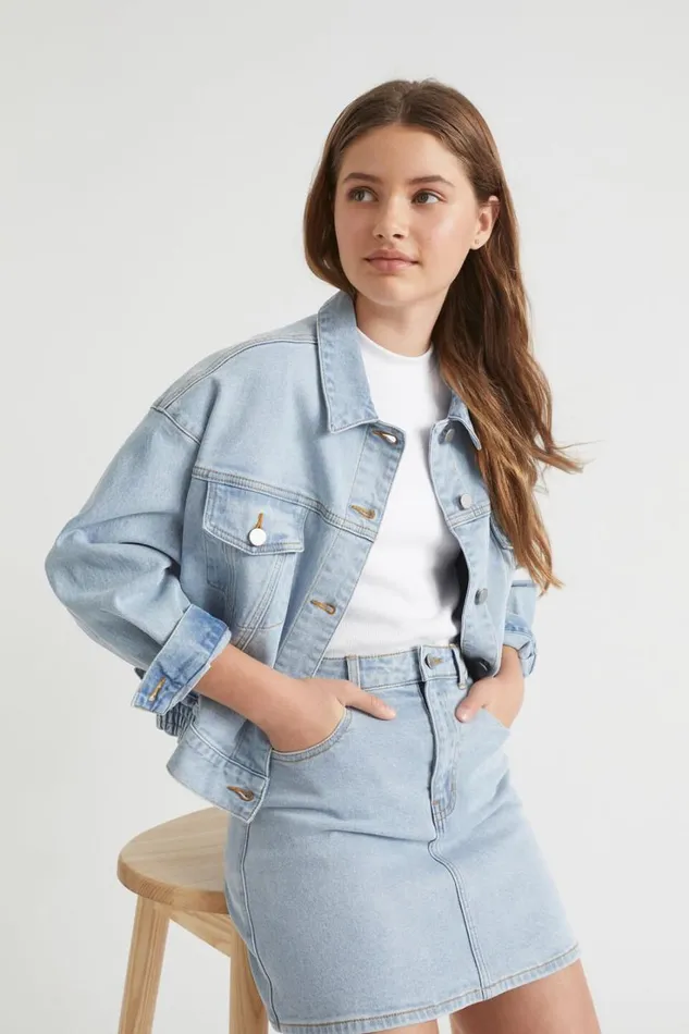 Denim and Jeans Teen Girl Seed Heritage Retro Denim Jacket Bleach Wash