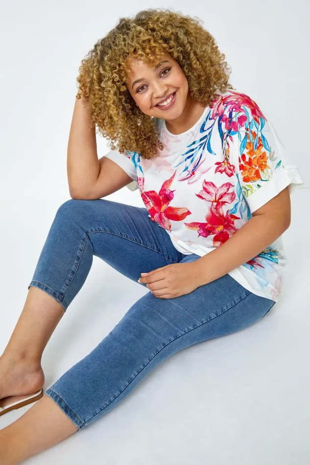 Denim Curve Elastic Waist Cropped Denim Jeggings Women Roman Coords