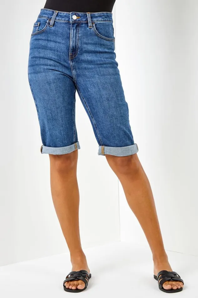 Denim Essential Stretch Knee Length Shorts Women Roman Coords