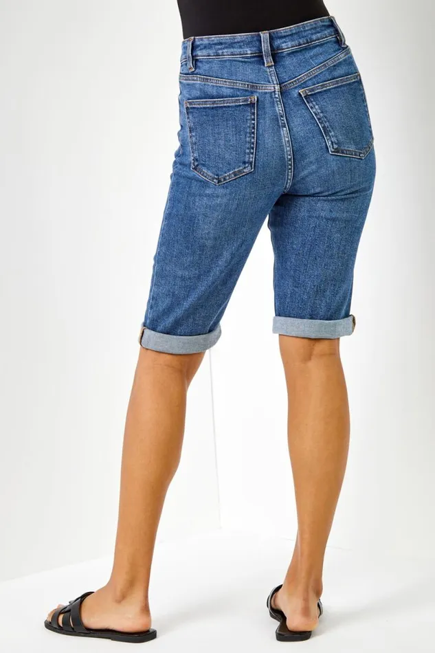 Denim Essential Stretch Knee Length Shorts Women Roman Coords