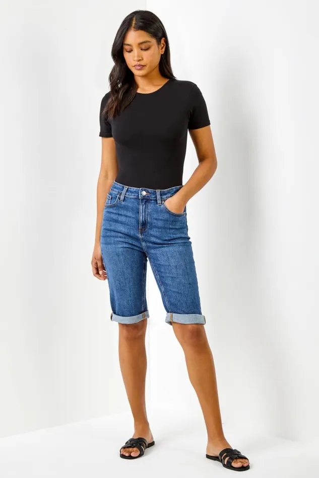 Denim Essential Stretch Knee Length Shorts Women Roman Coords