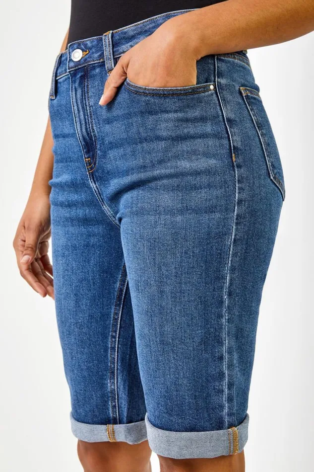 Denim Essential Stretch Knee Length Shorts Women Roman Coords