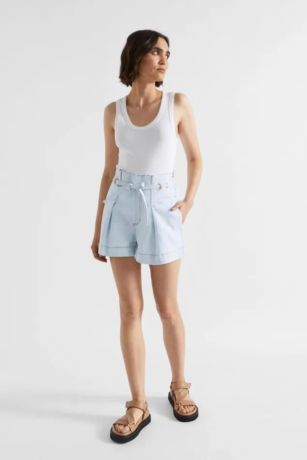 Denim Woman Seed Heritage Denim Paperbag Eyelet Short Seafoam Wash