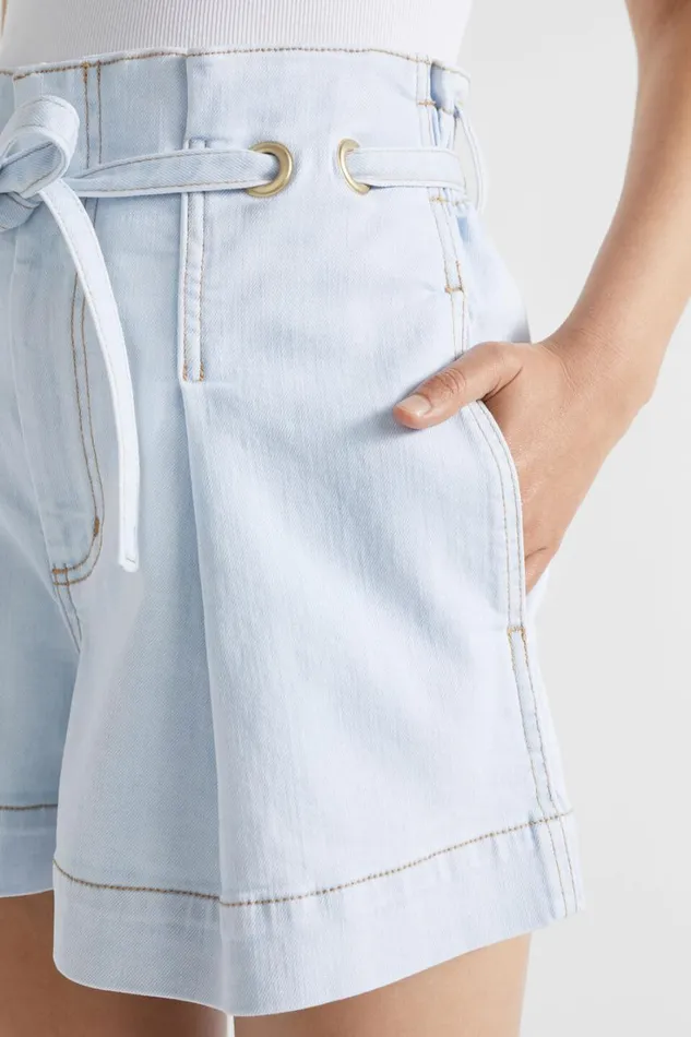 Denim Woman Seed Heritage Denim Paperbag Eyelet Short Seafoam Wash