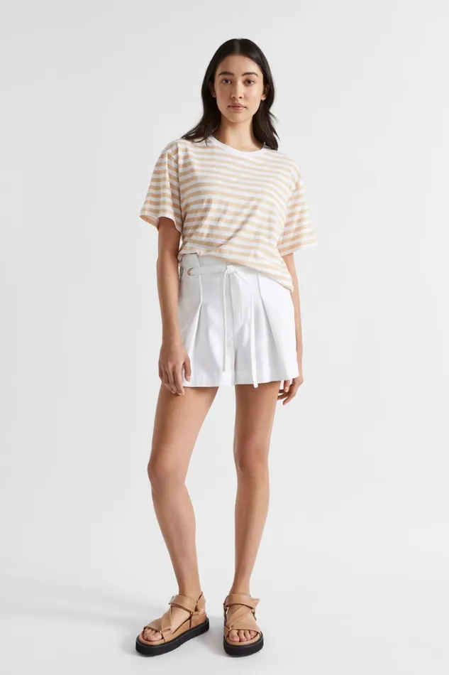 Denim Woman Seed Heritage Denim Paperbag Eyelet Short White