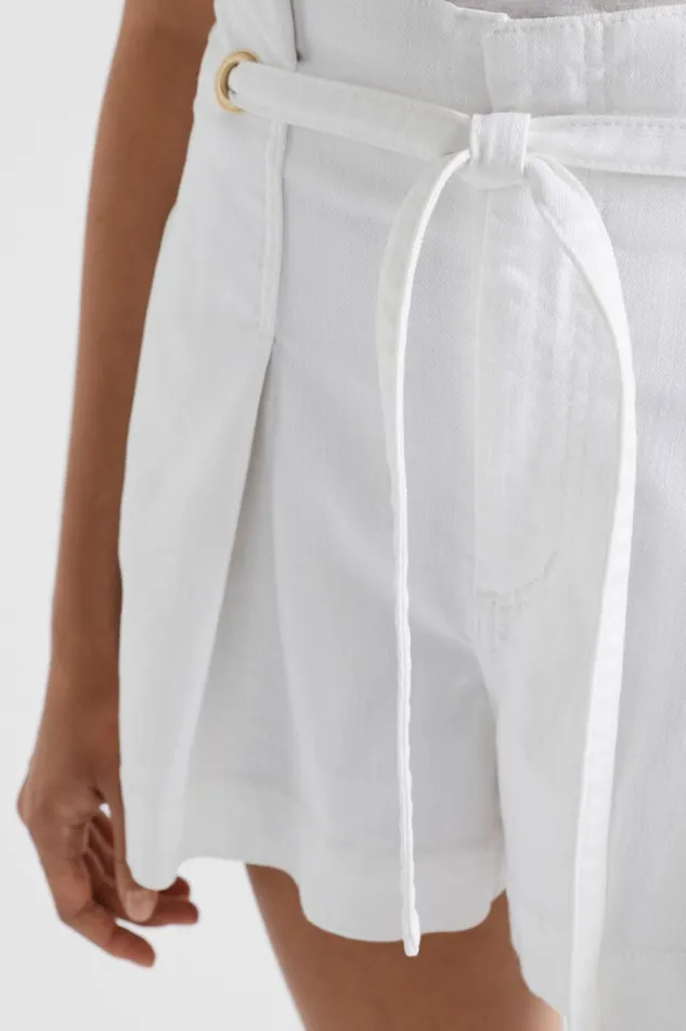Denim Woman Seed Heritage Denim Paperbag Eyelet Short White