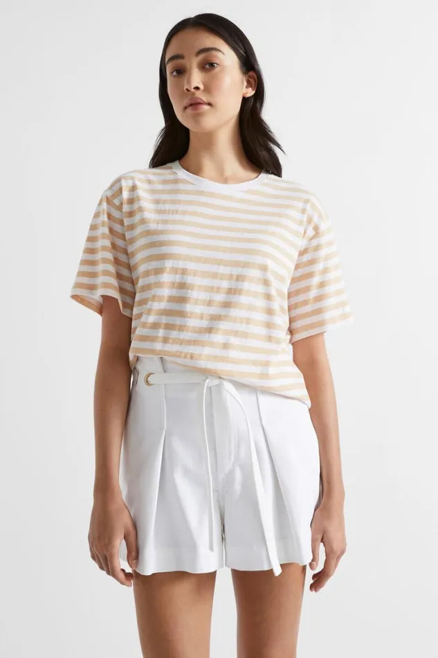 Denim Woman Seed Heritage Denim Paperbag Eyelet Short White