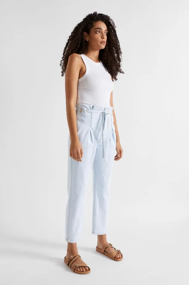 Denim Woman Seed Heritage Paperbag Eyelet Jean Seafoam Wash
