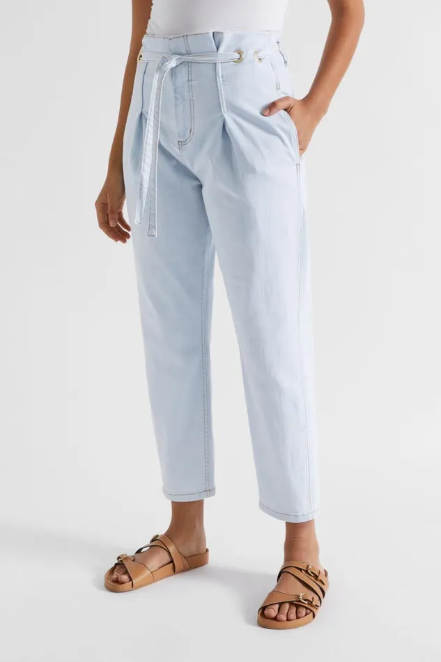 Denim Woman Seed Heritage Paperbag Eyelet Jean Seafoam Wash
