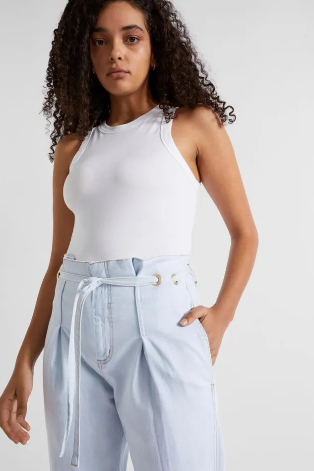 Denim Woman Seed Heritage Paperbag Eyelet Jean Seafoam Wash