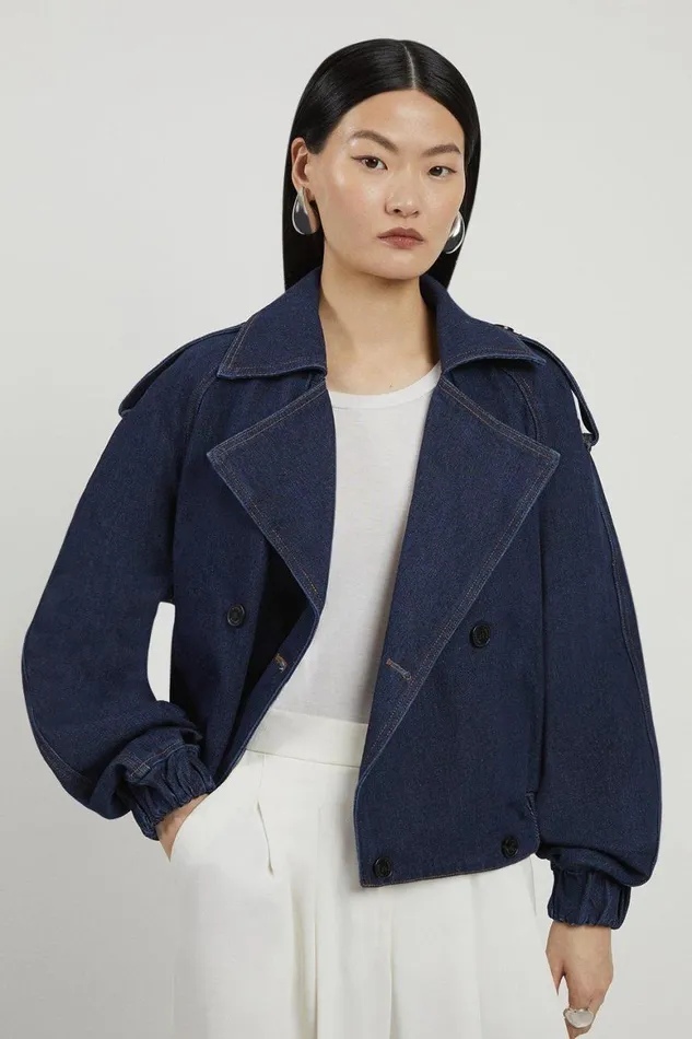 Denim Women Karen Millen Denim Crop Bomber Jacket Indigo