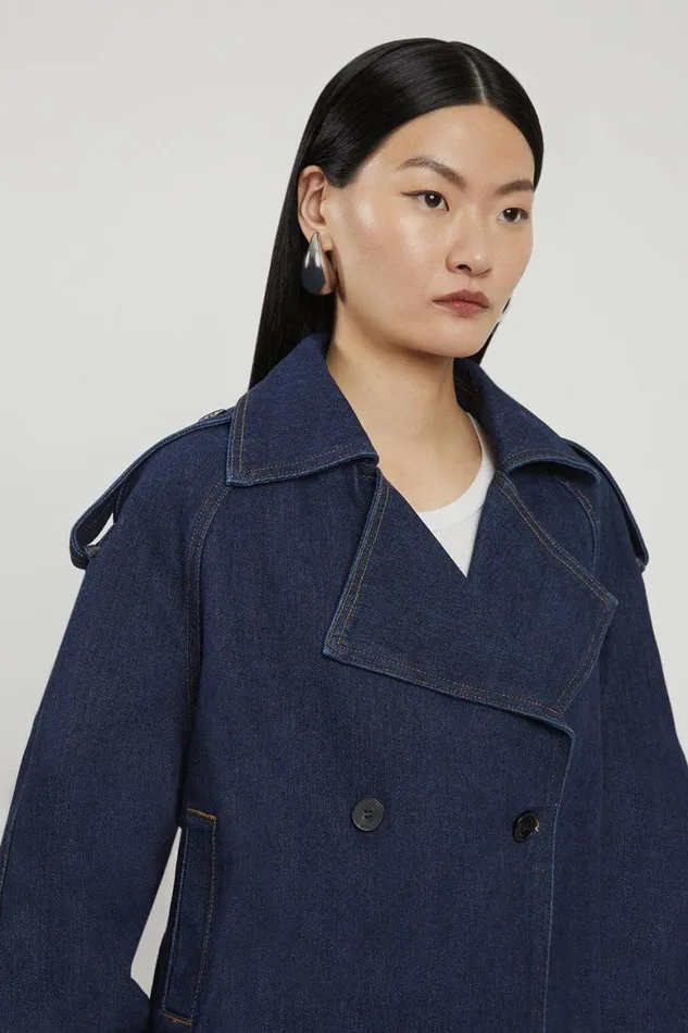 Denim Women Karen Millen Denim Crop Bomber Jacket Indigo