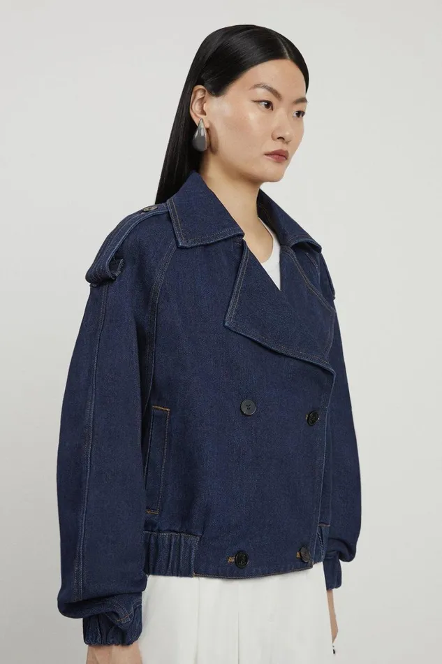 Denim Women Karen Millen Denim Crop Bomber Jacket Indigo