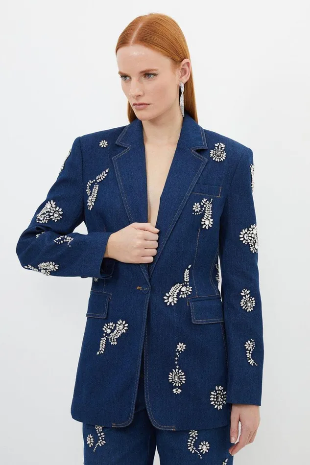 Denim Women Karen Millen Embellished Denim Set Indigo