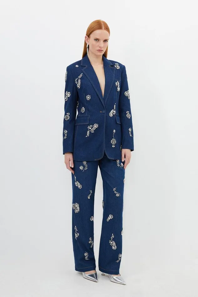 Denim Women Karen Millen Embellished Denim Set Indigo