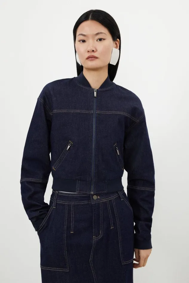 Denim Women Karen Millen Stonewashed Stretch Denim Woven Bomber Jacket Stonewash Denim Women Karen Millen Stonewashed Stretch Denim Woven Bomber Jacket Stonewash