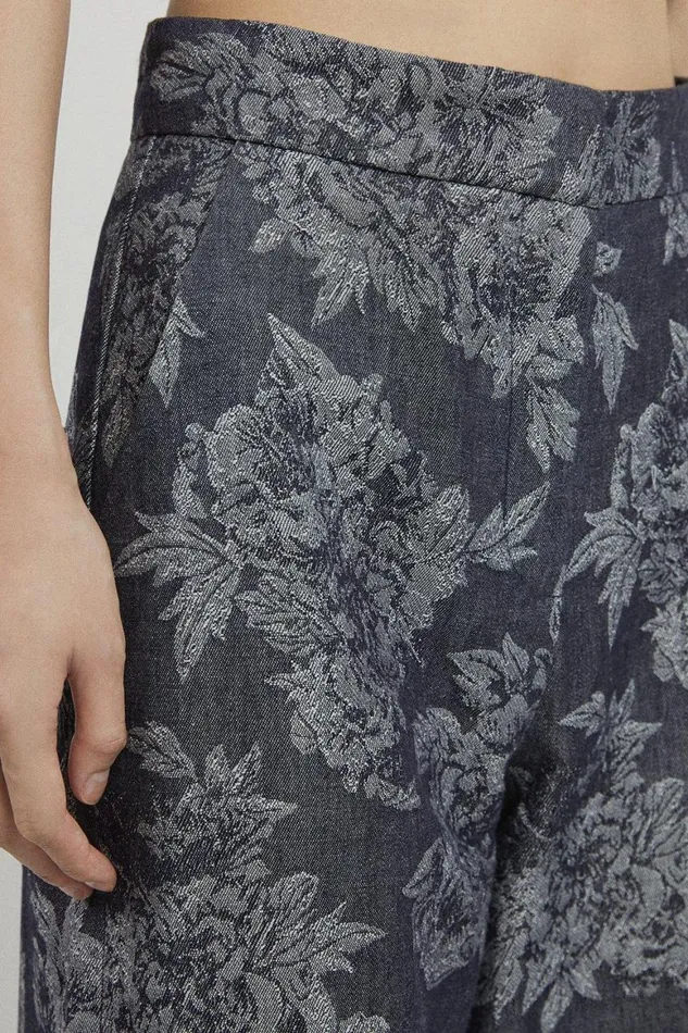 Denim Women Karen Millen Tailored Floral Denim Pleated Wide Leg Trousers Denim