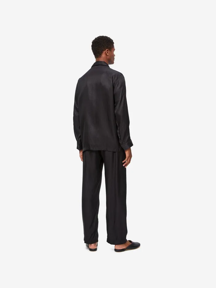Derek Rose Classic Fit Pajamas Woburn 8 Silk Satin Black Men Long Pajamas