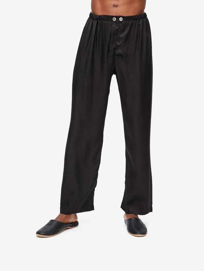 Derek Rose Classic Fit Pajamas Woburn 8 Silk Satin Black Men Long Pajamas