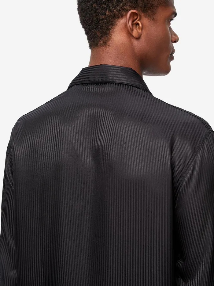 Derek Rose Classic Fit Pajamas Woburn 8 Silk Satin Black Men Long Pajamas