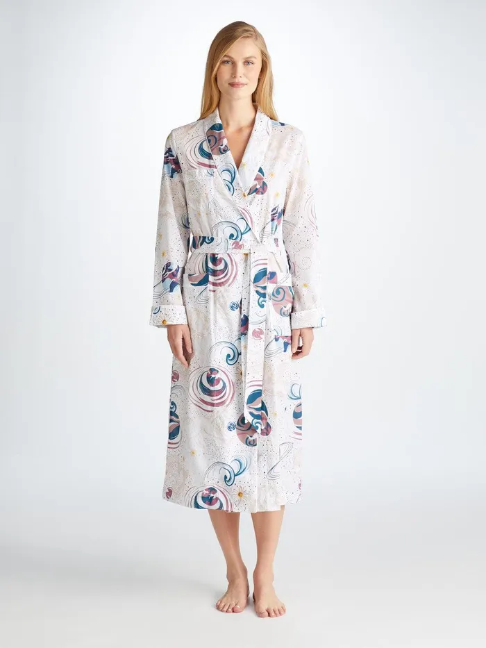 Derek Rose Long Robe Ledbury 76 Cotton Batiste White Women Cotton Pajamas