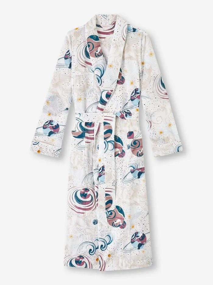 Derek Rose Long Robe Ledbury 76 Cotton Batiste White Women Cotton Pajamas