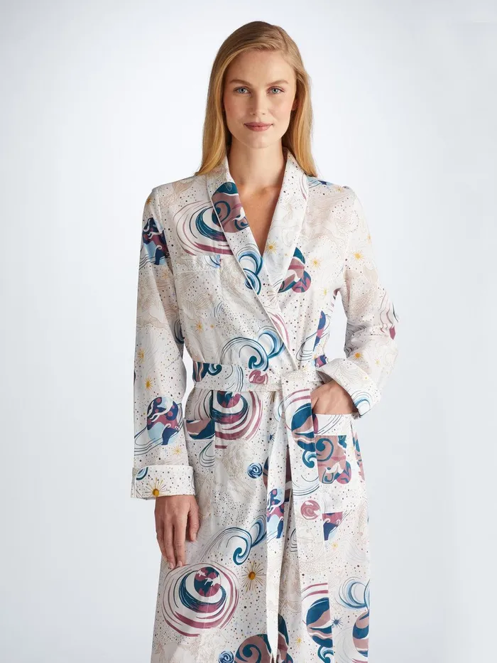 Derek Rose Long Robe Ledbury 76 Cotton Batiste White Women Cotton Pajamas