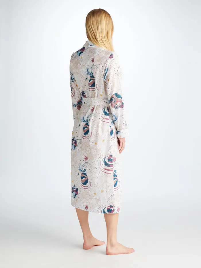 Derek Rose Long Robe Ledbury 76 Cotton Batiste White Women Cotton Pajamas