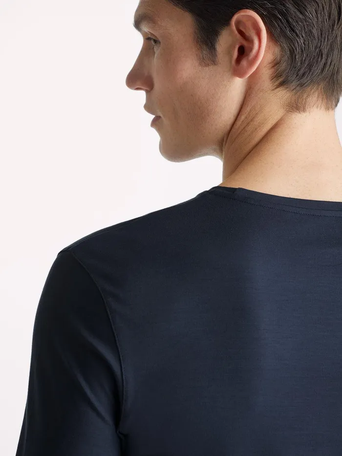 Derek Rose Long Sleeve TShirt Basel Micro Modal Stretch Navy Men Long Sleeve TShirts