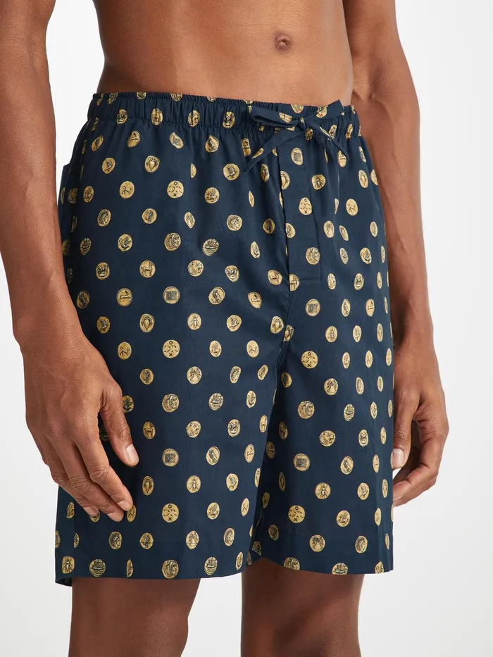 Derek Rose Lounge Shorts Ledbury 78 Cotton Batiste Navy Men Lounge Shorts