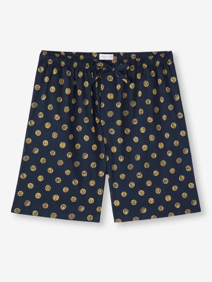 Derek Rose Lounge Shorts Ledbury 78 Cotton Batiste Navy Men Lounge Shorts