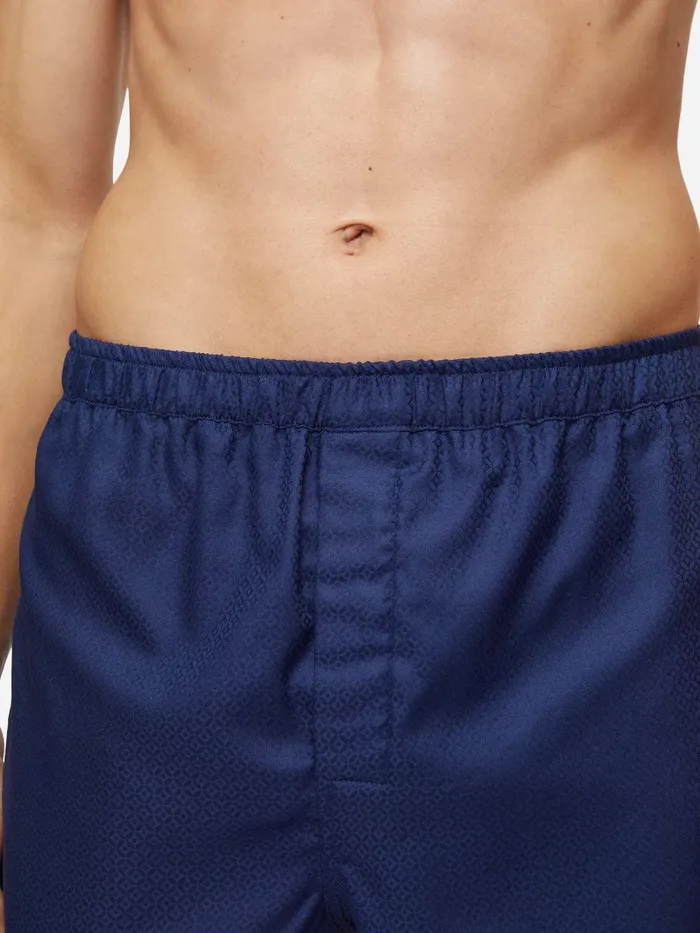 Derek Rose Modern Fit Boxers Lombard 6 Cotton Jacquard Navy Men Modern Fit Boxer Shorts